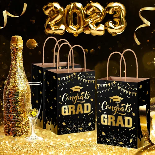 Miniatura 6 de PerKoop 12 bolsas de regalo de graduación azules con asas para la clase de 2026, bolsas de papel de regalo de fiesta de felicitaciones, decoraciones