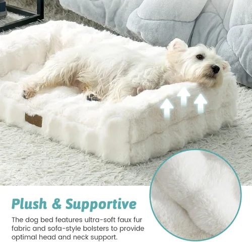 Miniatura 4 de COZY KISS Cama ortopédica de piel sintética de conejo para perro, cama para perro para tamaño mediano, sofá de espuma de apoyo para mascotas