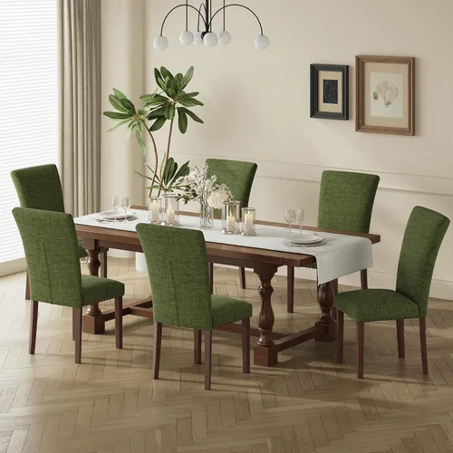Miniatura 22 de COLAMY Juego de 2 sillas de comedor tapizadas Parsons, sillas de tela para comedor y cocina con detalle de cabeza de clavo y patas de madera