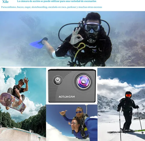 Miniatura 5 de Xilecam Cámara de acción 1080P 30fps Cámara deportiva sumergible hasta 40m/131 pies, impermeable, con 2 baterías y accesorio multifunción