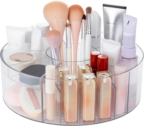 Lonian Organizador de maquillaje giratorio de 360°, almacenamiento cosmético acrílico ajustable, organizadores de cosméticos y soporte de maquillaje
