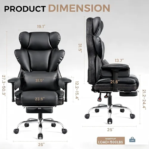 Miniatura 2 de ALLGOD Silla de oficina grande y alta resistente, 500 libras, silla de escritorio ejecutiva ergonómica con respaldo alto con reposapiés, asiento
