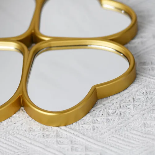 Miniatura 6 de Juego de 3 espejos decorativos de pared pequeños con forma de corazón, espejo decorativo de trébol de cuatro hojas (dorado)