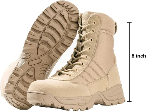 Miniatura 7 de Botas militares tácticas de trabajo para hombre, de piel negra, impermeables, para motocicleta, combate, militar, con cremallera lateral