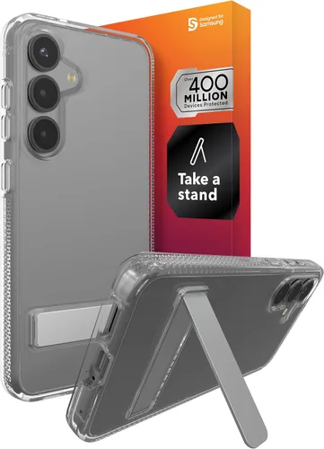 ZAGG Crystal Palace - Funda para Samsung Galaxy S25 con función atril, transparente, protección contra caídas de 13 pies, antiamarilleo, reforzado