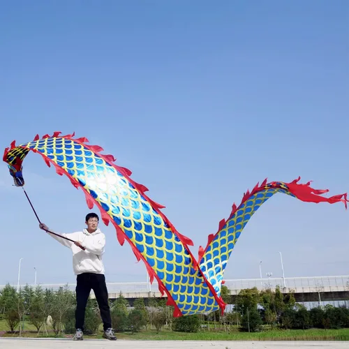 Miniatura 6 de 26.2 ft (26.2 pies) cuadrado de ejercicio de danza de dragón Poi con cabeza de dragón 3D y cuerda oscilante, conjunto de accesorios de dragón chino