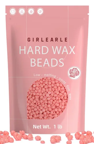GIRLEARLE Perlas de cera dura, granos de cera de 1 libra para depilación de piel sensible con fórmula de rosa, perfecto para cuerpo completo,