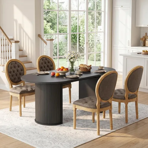 Miniatura 36 de SoarFlash Juego de mesa de cocina y sillas para 4, juego de mesa de comedor de 47 pulgadas para 4 personas con sillas tapizadas de terciopelo, juego