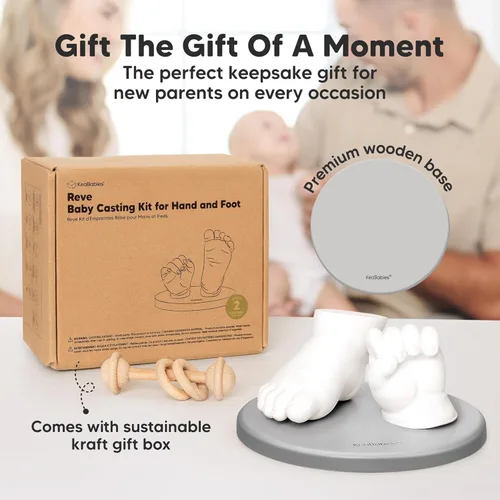 Miniatura 3 de KeaBabies Kit de Moldeado para Bebé de Manos y Pies - Kit de Moldeado de Manos 3D para Recién Nacidos y Elegante Base de Madera, Moldes de Pies Gris
