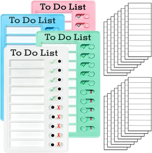 Tabla de tareas de 4 piezas para niños, varios niños, tabla de rutina deslizante: lista de tareas reutilizables, lista de verificación de RV, tabla