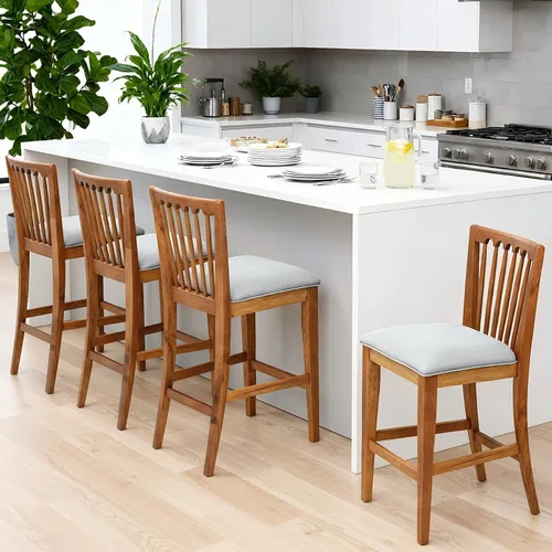 Miniatura 5 de chairus Juego de 2 taburetes de bar de 25 pulgadas de altura de mostrador, taburetes tapizados de felpilla con respaldo de listones de husillo
