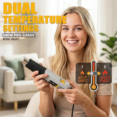 Miniatura 7 de BATAVIA - Pistola de aire caliente de calor rápido de 380 W con tecnología de calor uniforme y fusibles de doble protección, 2 temperaturas