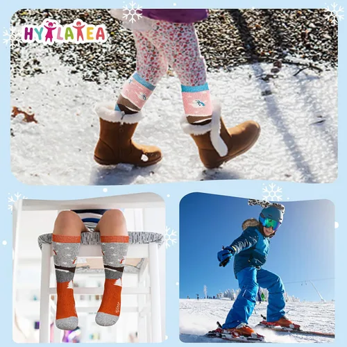 Miniatura 5 de Hylaea - Calcetines de lana merino para niños, calcetines térmicos cálidos hasta la rodilla, para esquí, patinaje, snowboard, para niños y niñas