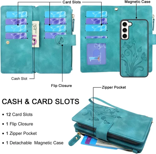 Miniatura 2 de Funda compatible con Samsung Galaxy S23 5G 2023, [12 ranuras para tarjetas] Soporte para dinero en efectivo para tarjetas de identificación, Floral