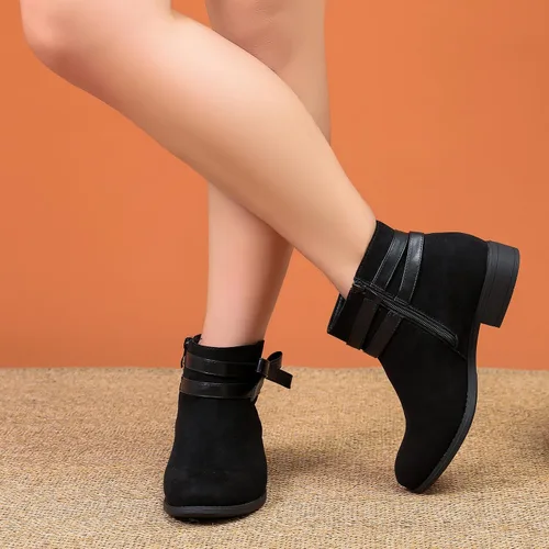 Miniatura 6 de Luoika Botines anchos para mujer, botines de invierno extra anchos con cremallera lateral y tacón bajo.