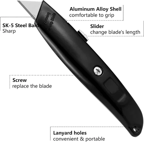 Miniatura 4 de DIYSELF Paquete de 2 cortadores retráctiles con 10 hojas de cuchillo utilitario, cuchillas afiladas de acero SK5, cortadores de caja para cartón