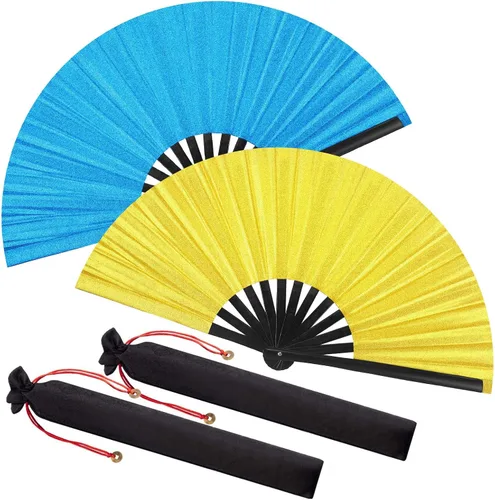 Miniatura 45 de Maitys Paquete de 2 ventiladores de mano plegables grandes de 13 pulgadas, ventiladores chinos de mano grandes para baile de línea, Tai Chi