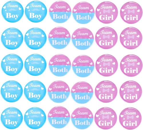 Yaomiao 30 pines de botón para niñas y niños, pernos de botón de revelación de género, para baby shower, color rosa y azul, para recuerdos de
