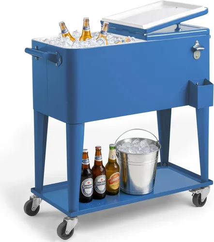Miniatura 17 de Outvita Hielera Rodante de 80 Cuartos, Enfriador Portátil de Bebidas para Bar con Bandeja Colectora, Bandeja de Almacenamiento Inferior y Gris-oscuro