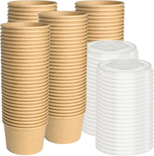 Miniatura 9 de ESSENTIAL Tazas de helado de papel, 50 piezas 8 onzas Cuencos desechables para postres para alimentos calientes o fríos, tapas no incluidas