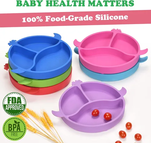 Miniatura 6 de Platos para niños pequeños, platos para bebés con succión, placas de succión divididas de silicona de grado alimenticio para niños pequeños y bebés