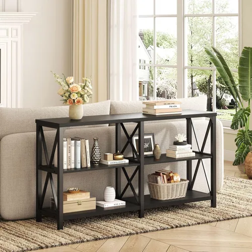 Miniatura 6 de IBF Mesa consola negra, moderna mesa de sofá detrás del sofá, mesa de entrada industrial para pasillo, sala de estar, mesa de entrada de metal