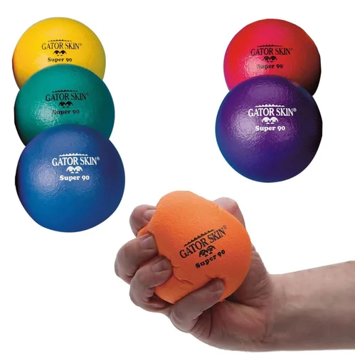 S&S Worldwide Gator Skin Super 90 Pelotas. Pelotas de espuma recubiertas de poliuretano de 3.5 pulgadas en varios colores, las pelotas suaves sin