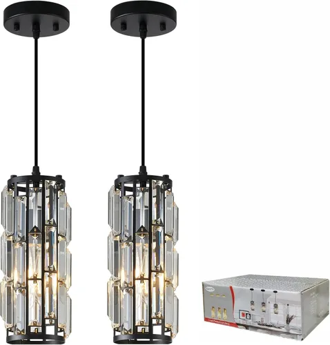 Lámpara colgante negra moderna, mini lámpara colgante de cristal, lámpara colgante ajustable para cocina, comedor, dormitorio (paquete de 2 unidades)