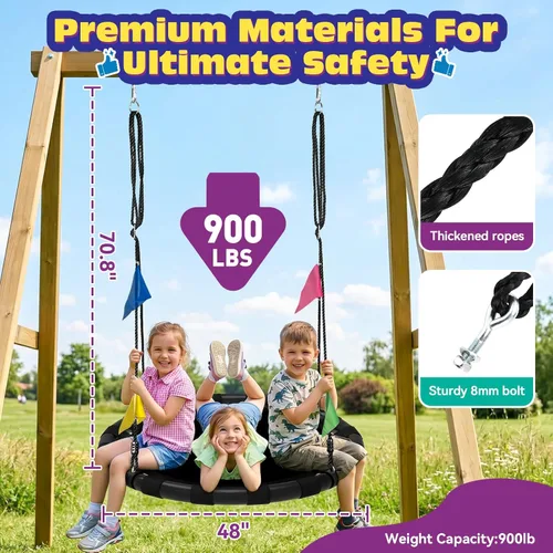 Miniatura 3 de HeyZoo Columpio de platillo de 48 pulgadas para niños y adultos, capacidad de peso de 900 libras, juego de columpio de árbol resistente para patio