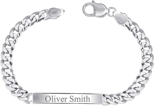LeCalla Pulsera personalizada con nombre de identificación personalizada grabada | Pulsera de identificación de barra de eslabones para hombre en