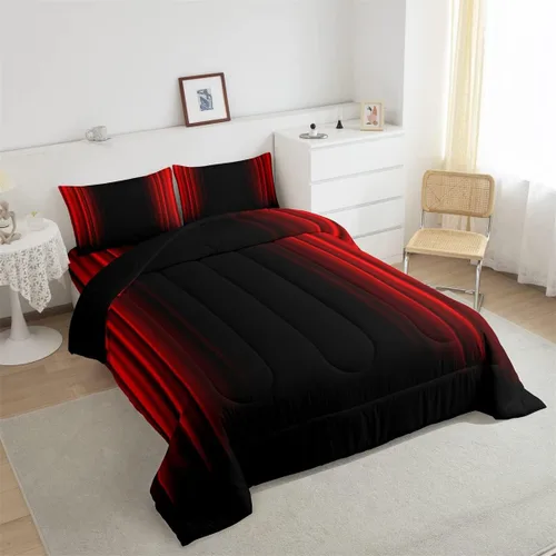 Miniatura 5 de Feelyou Juego de edredón abstracto degradado para niños, adolescentes, rojo y negro, decoración de habitación, 2 piezas, tamaño individual