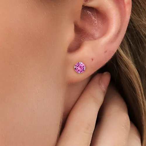 Miniatura 249 de Gem Stone King Aretes solitarios con piedra natal de oro de 14 quilates Redondos de 0.236 in Aretes de oro para mujeres y hombres