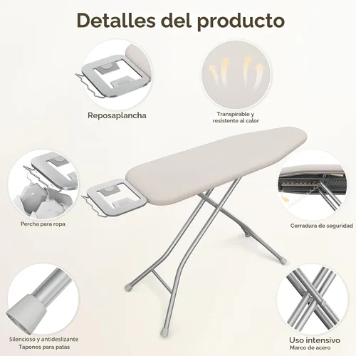 Miniatura 6 de Yaheetech Tabla de planchar plegable, tabla de planchar resistente con 9 alturas ajustables, cubierta de 4 capas y reposaplancha de seguridad, tabla