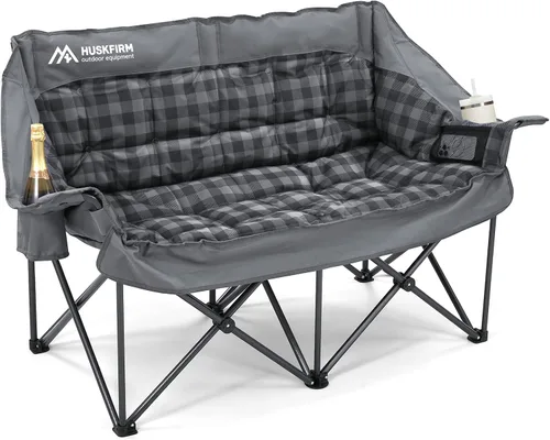 Sillas de Camping Dobles Acolchadas Tipo Loveseat para 2 Personas - Sofá de Camping de Servicio Pesado de Tamaño Grande para Adultos Exterior, Gris