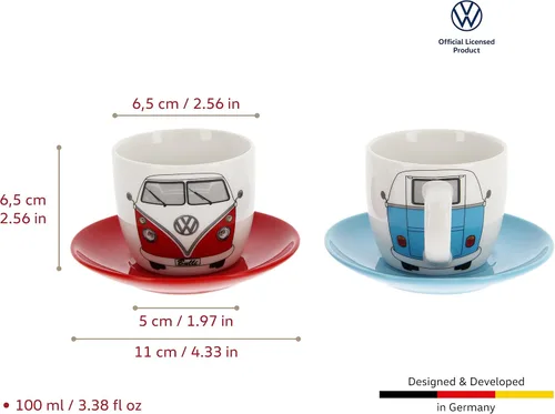 Miniatura 3 de BRISA VW Collection - Juego de tazas de café expreso Volkswagen para café, té y capuchino, diseño de autocaravana T1 (frente de autobús/3.4 fl oz)