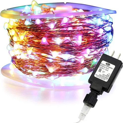 Miniatura 12 de RUICHEN Cadena de luces de alambre de cobre enchufables de 99 pies, 300 luces LED con carrete, multicolor