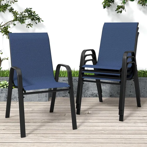 Miniatura 22 de Sillas de patio, sillas de comedor apilables para todo tipo de clima, tela de textileno y marco de metal, juego de sillas para exteriores para patio