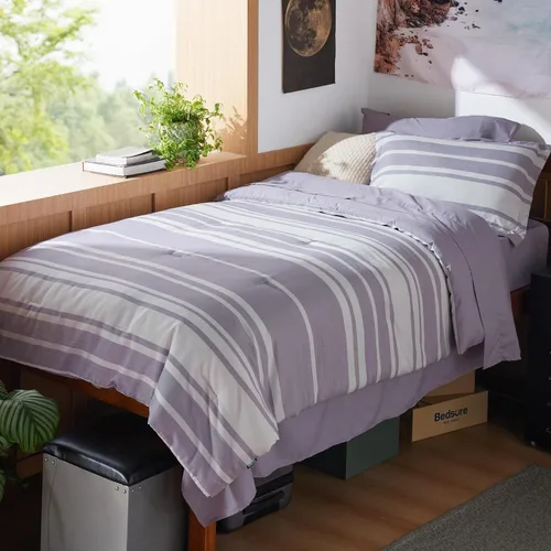 Miniatura 32 de Bedsure Juego de ropa de cama con edredón tamaño individual de 5 piezas, juego de ropa de cama a rayas azules para todas las estaciones, reversible