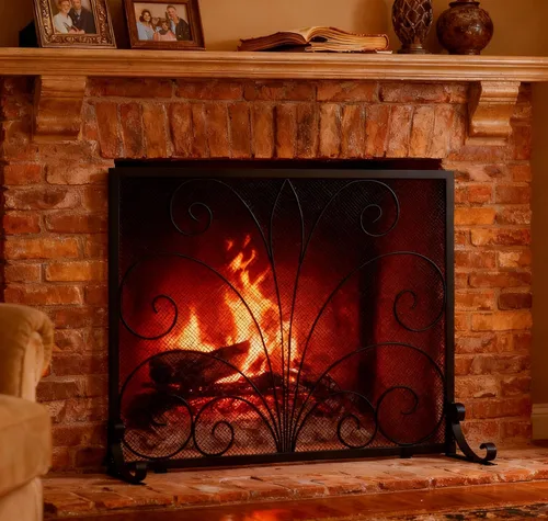 Miniatura 2 de Fire Beauty Pantalla para chimenea, hierro forjado hecho a mano, malla de metal para fuegos de horno, protector de chispas seguro, accesorios