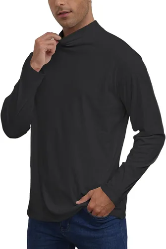 Miniatura 2 de Camisetas casuales de cuello alto falso para hombre, manga larga, térmicas, elásticas, básicas, ligeras, camisetas