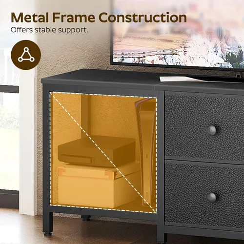 Miniatura 5 de YATINEY - Soporte de TV para televisores de hasta 55 pulgadas, centro de entretenimiento con 2 cajones de tela, consola multimedia con estantes