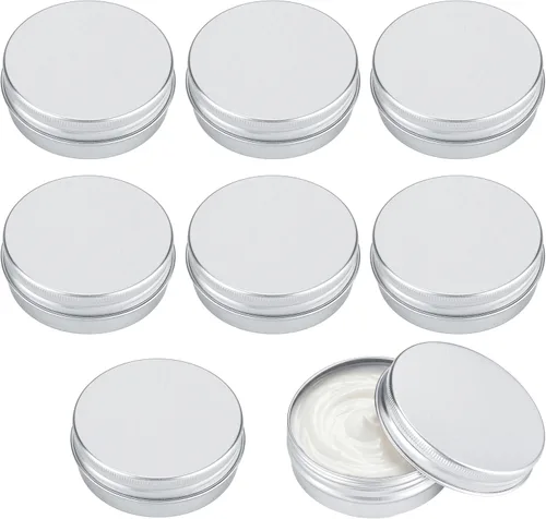 Moretoes 8 Pack 2oz Aluminum Tins with Screw Lids, Small Metal Refillable Containers for Salve, Lip Balm, Cream, Lotion, Spice and Beard Balm -