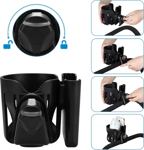 Miniatura 6 de Accmor Portavasos Universal para Andador, Portavasos para Silla de Ruedas con Soporte para Teléfono, Portabotellas Giratorio de 360° para Silla
