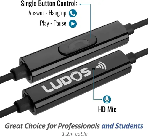 Miniatura 3 de LUDOS Clamor 2 PRO - Auriculares intrauditivos con cable, auriculares con micrófono, auriculares con aislamiento de ruido, espuma viscoelástica
