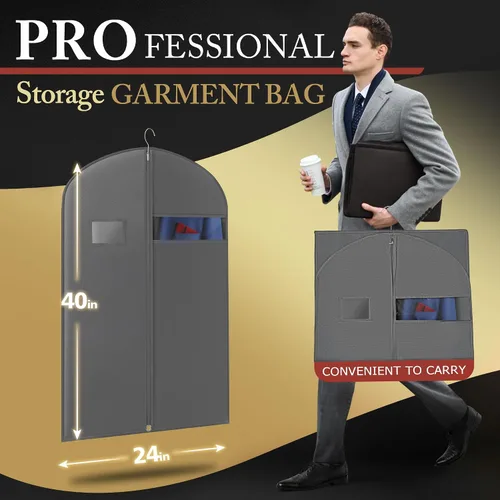 Miniatura 6 de Paquete de 5 bolsas de traje de 40 pulgadas para viajes y almacenamiento, bolsas de ropa para colgar ropa con cremallera y ventana transparente