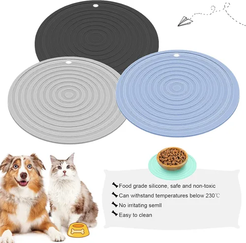 Miniatura 5 de Tapete de silicona de 3 piezas de comida para mascotas para perros y gatos, mantel individual para evitar el desbordamiento de alimentos y agua