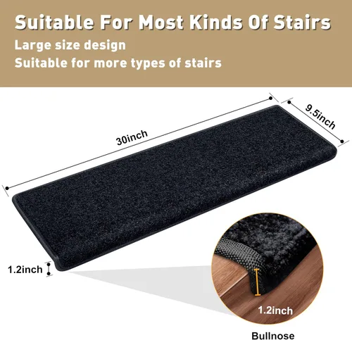 Miniatura 3 de PURE ERA Bullnose - Juego de peldaños de alfombra para escaleras sin cinta, antideslizantes, protectores de escaleras para interiores, alfombras