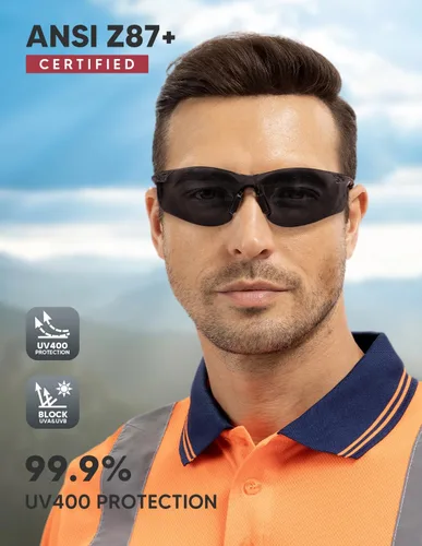 Miniatura 26 de Paquete de 3 lentes de seguridad tintados ámbar: lente de policarbonato antiarañazos con certificación ANSI Z87.1, protección UV para construcción