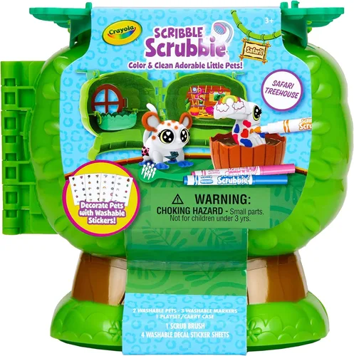 Crayola Scribble Scrubbie Pets Safari Treehouse, estuche de almacenamiento de juguetes, regalo para niños y niñas