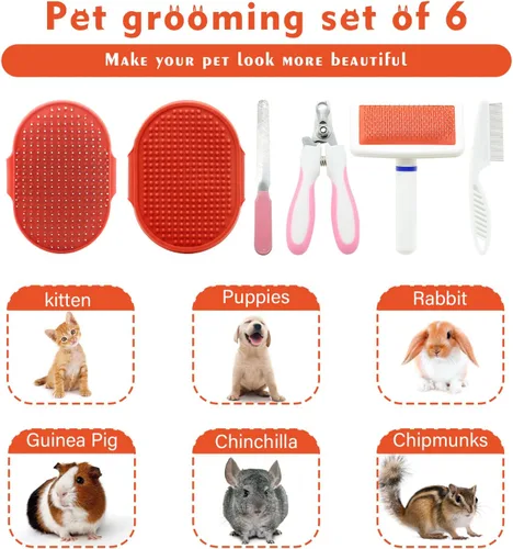Miniatura 3 de Kit de aseo para gatos con cepillo deslizante para quitar mascotas, cortaúñas, guante de baño para masajes, peine de pulgas para conejos, cachorros